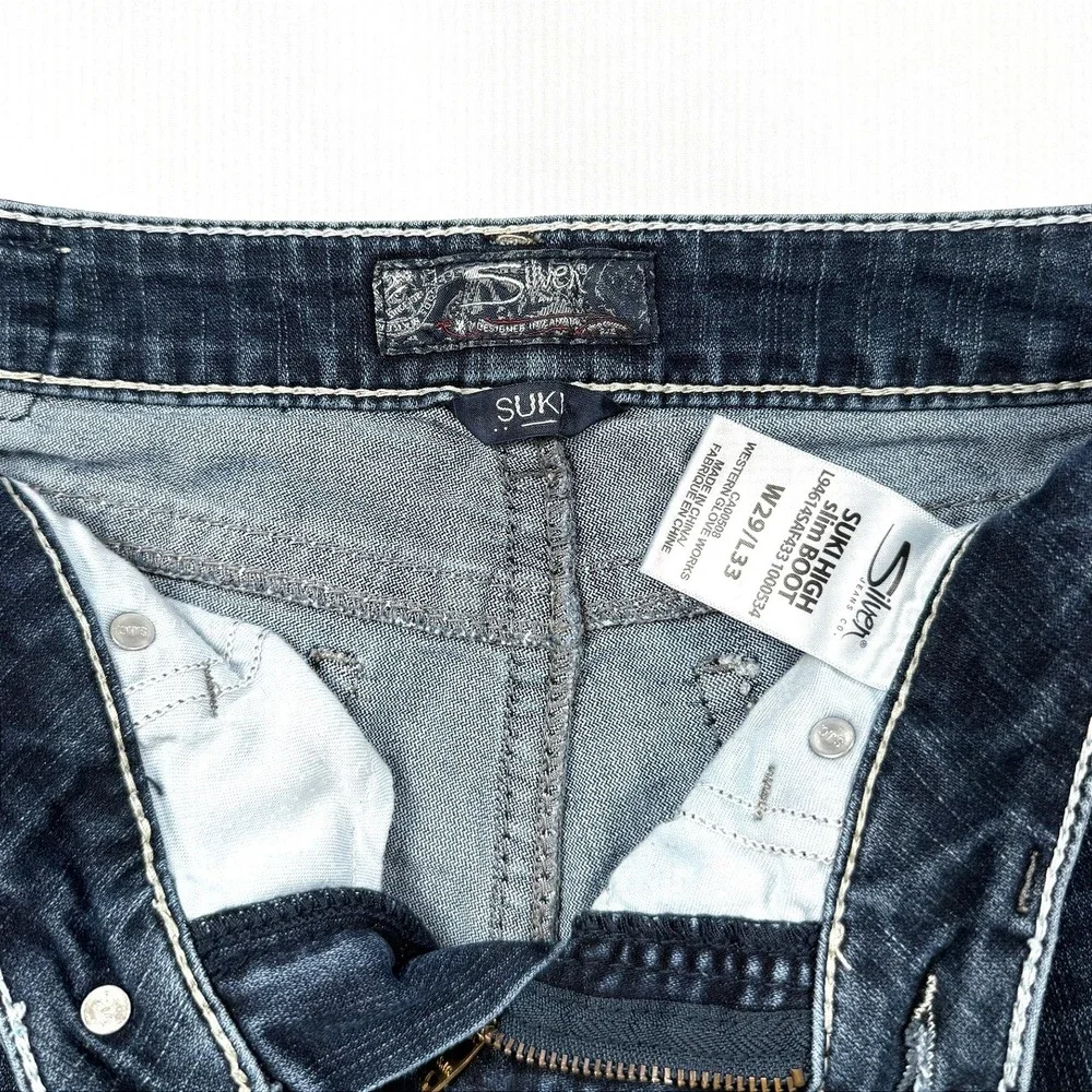 Silver Jeans Co Suki High Slim Boot Dark Wash Contrast Stitch Jeans W29 L33 - Picture 4 of 7